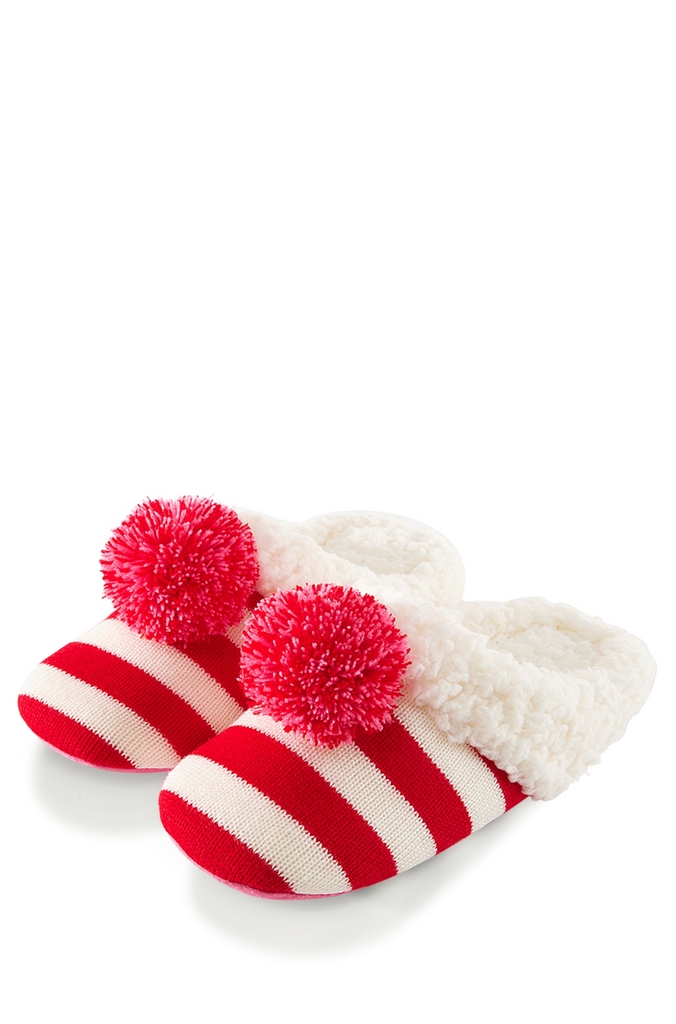 Bath & Body Works Accessories Mistle-Toes Slippers - Medium/Large Pink Stripe