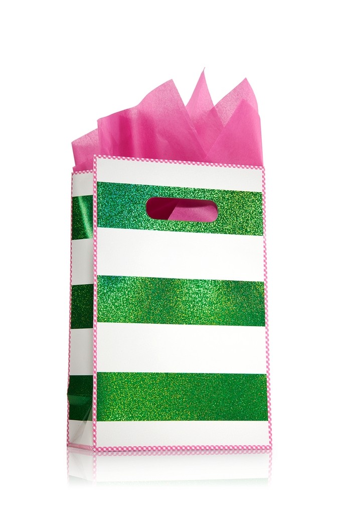 Bath & Body Works Accessories Small Gift Bag Green Stripe Tools